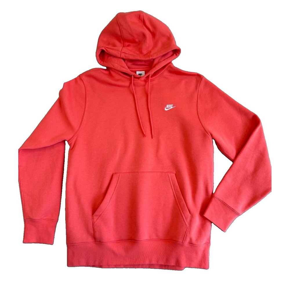 Nike Mens Sportswear Club Fleece Pullover Hoodie Coral Orange Sweatshirt Medium